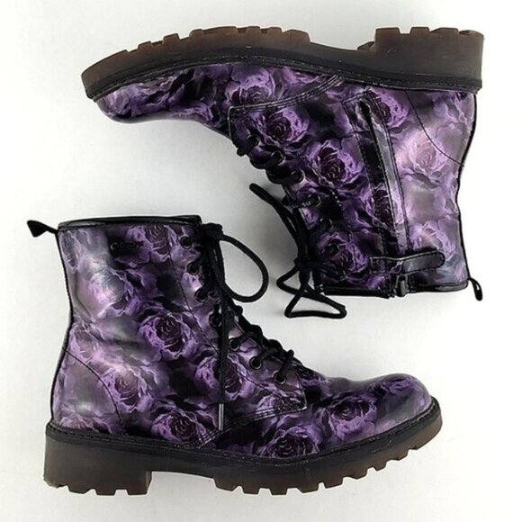 GEOX Respira Women's Combat Boots Purple Black Muted Floral Lace Up Size 36 - Picture 2 of 16